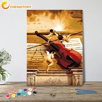 chenistory oil painting by numbers the little angel plays the violin scenery acrylic drawing canvas for adults home decoration
