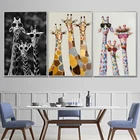 Картина на холсте с забавными животными, красочный жираф с очками, плакаты и принты, Настенная картина, роспись, домашний декор, детские подарки