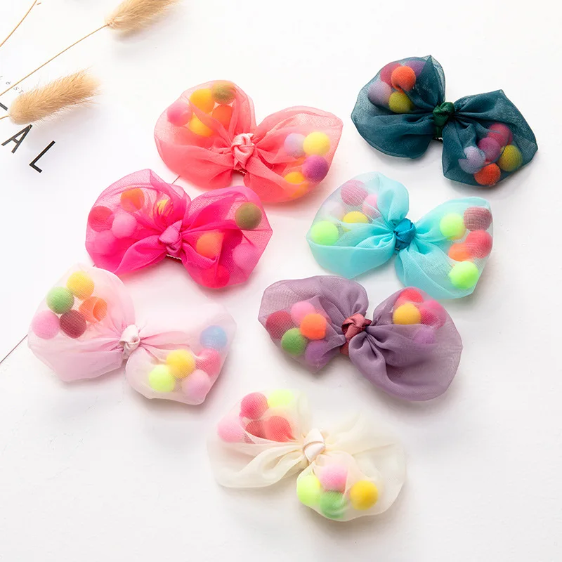 Модные заколки для волос с бантом девочек помпонами ручной работы аксессуары |