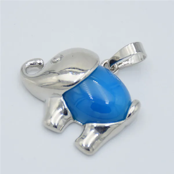 Blue Veins Agate Энергетические милые Подвески в виде слона, аметисты, розы, кварцы, кристалл, опал, Лапис, камень, ожерелье, подвеска для девочек, детские ювелирные изделия - Окраска металла: Blue Veins Agate