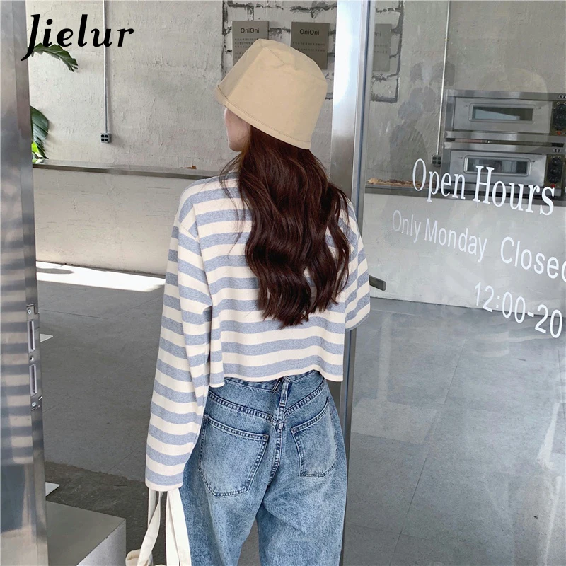Jielur цвет заклинания Женская толстовка в полоску Harajuku модный свободный тонкий