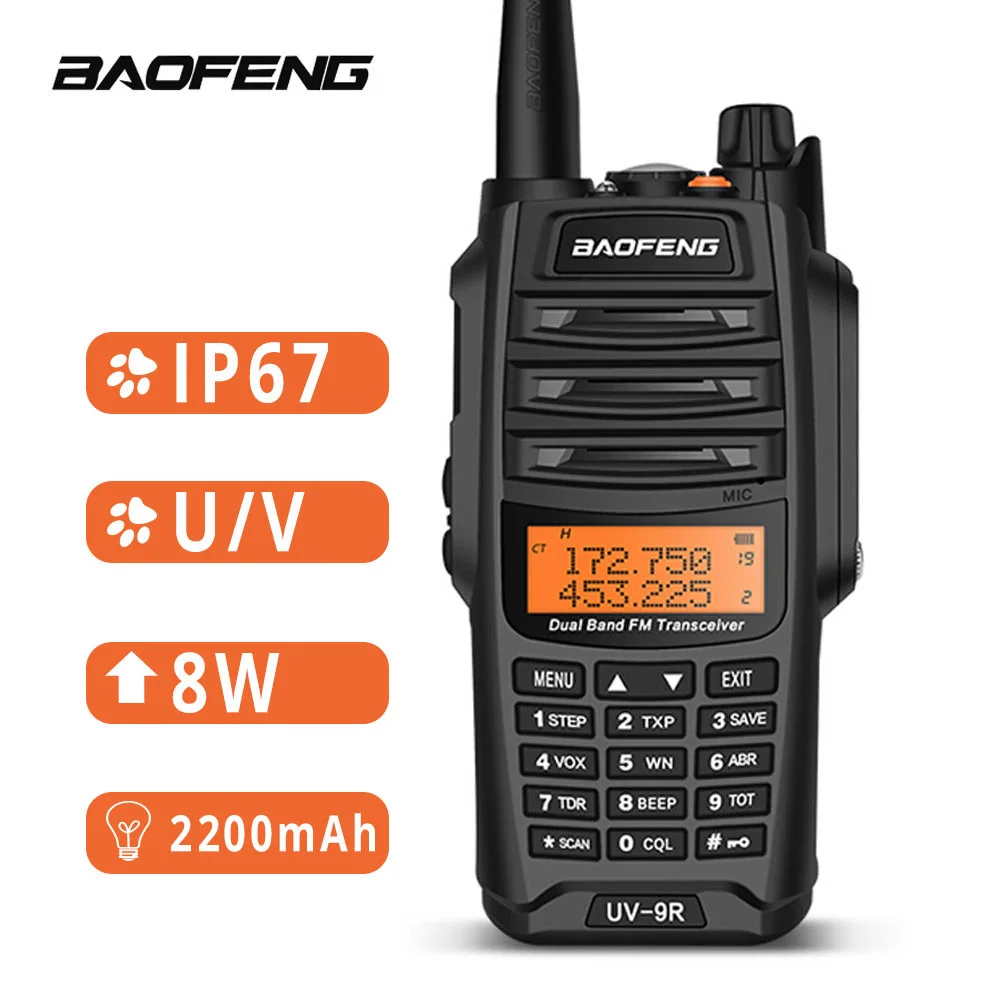 

Водонепроницаемая рация Baofeng UV-9R, IP67, двусторонняя радиостанция, УВЧ, УКВ, BF-A58, 8 Вт, для улицы