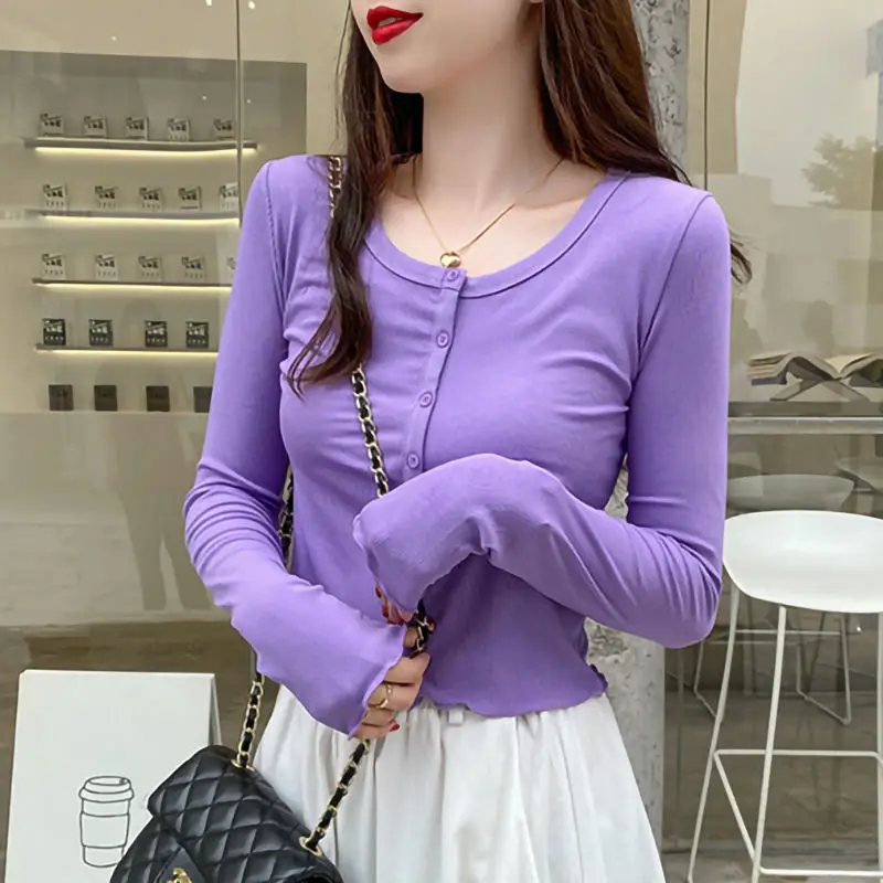 

Футболка женская с длинным рукавом, Шелковый облегающий кардиган с ушками дерева, рубашка в Корейском стиле, весна-осень