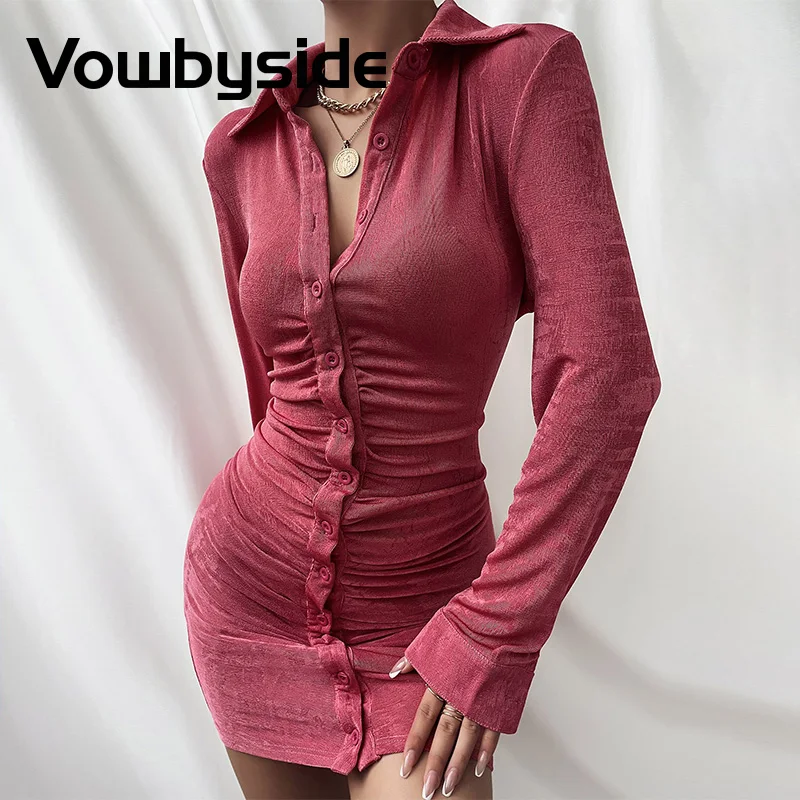

Solid Button Up Ruched Mini Dress