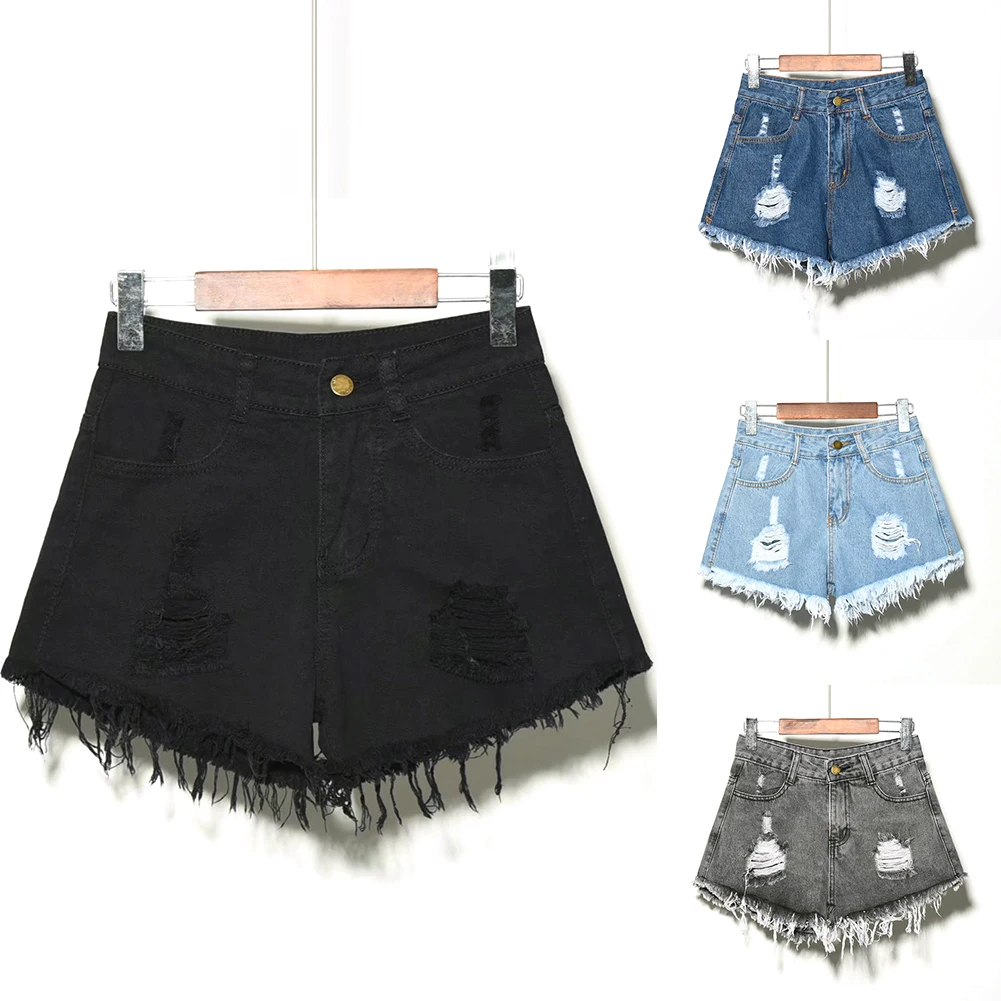 

Women Short Casual Hot Pants Denim Summer Ripped Holes Jeans High Waist Vintage