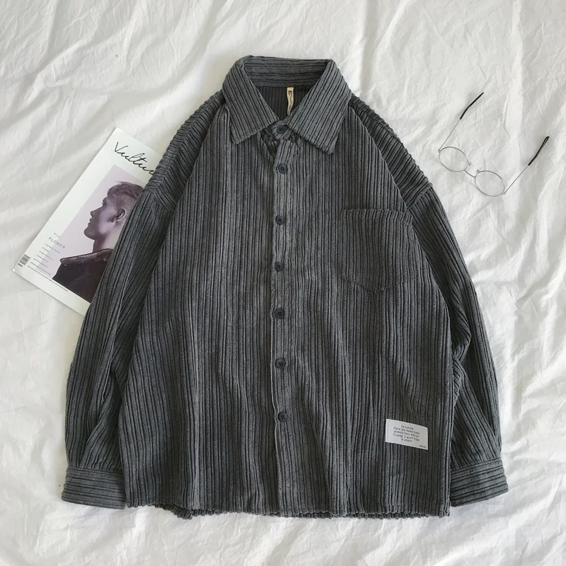 

Autumn Corduroy Shirt Men's Fashion Solid Color Casual Retro Shirt Men Streetwear Wild Loose Long-sleeved Shirts Men