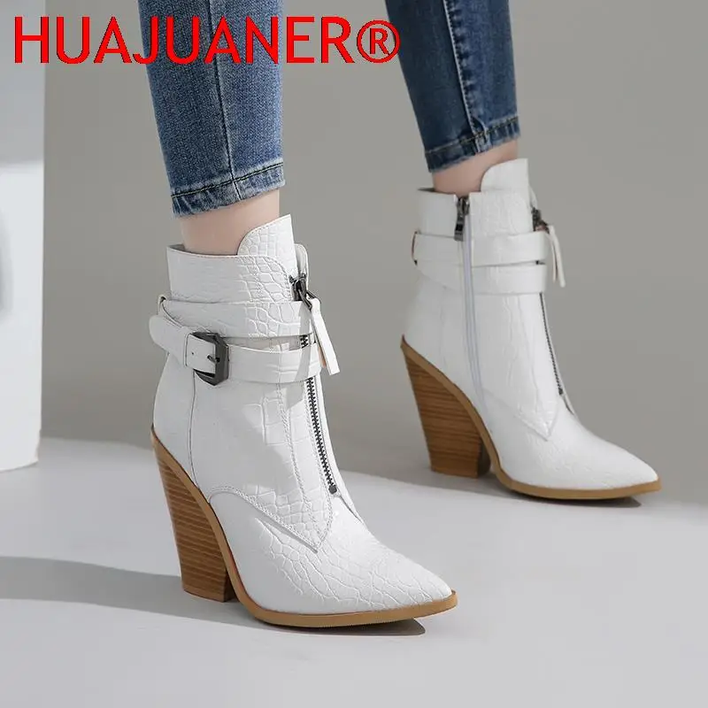 

2022 New Gold Snake Print Ankle Boots for Women Wedge High Heels Boots Woman Runway Design Chunky Heels Botas Mujer Western Boot