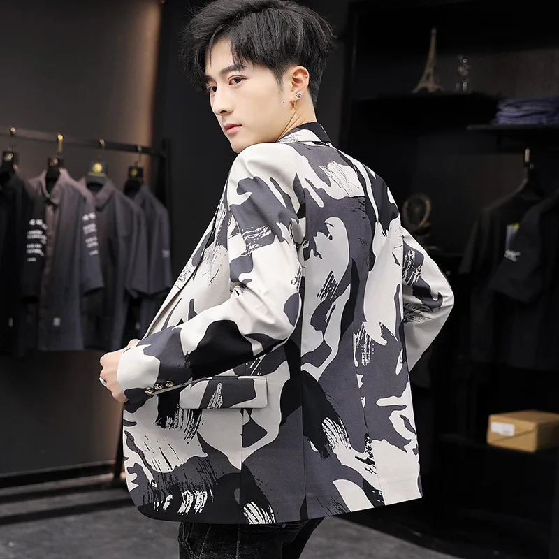 

2021 Для Мужчин's Повседневное Камуфляжный костюм с рисунком Молодежные новые приталенный, с одной пуговицей костюм