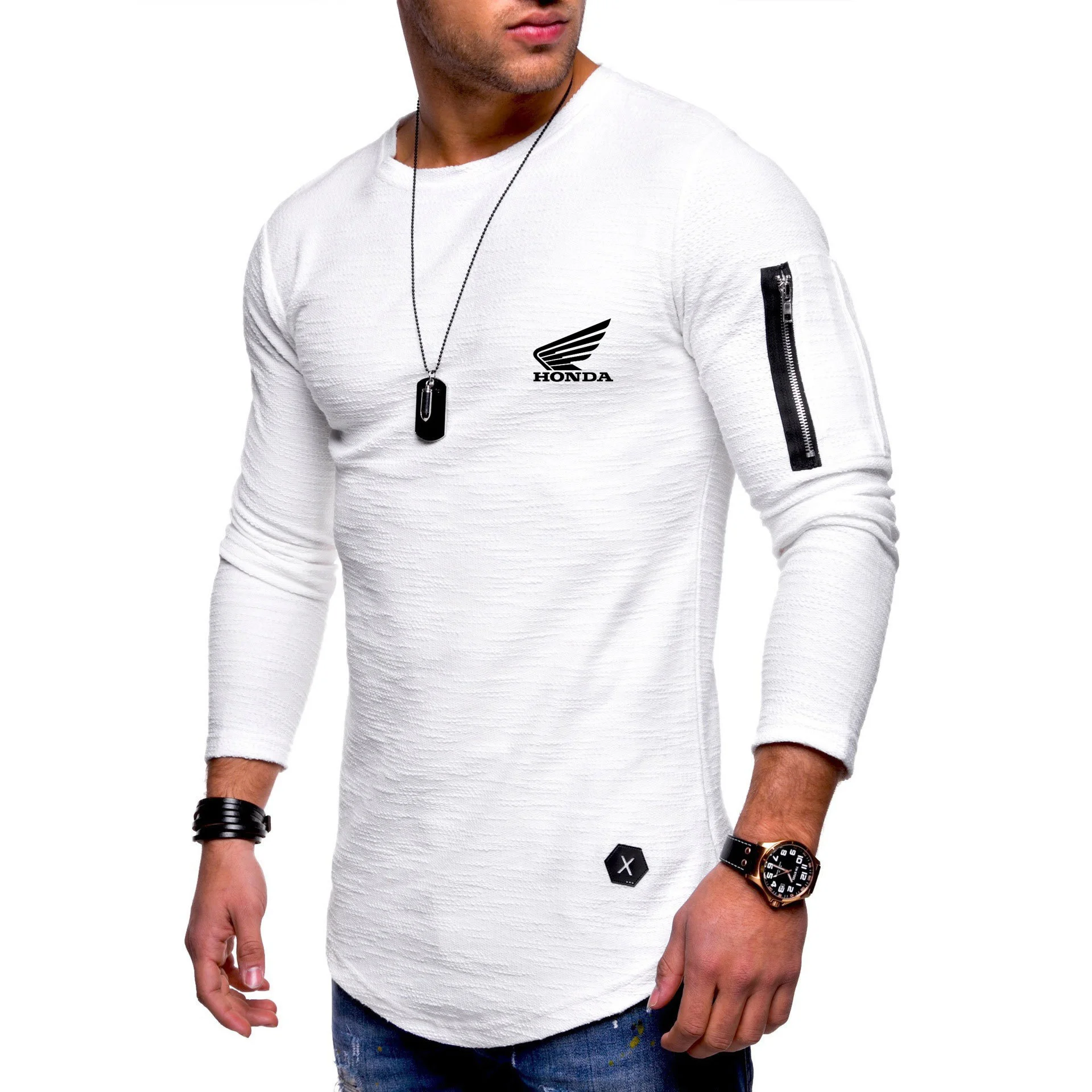 

Men's Round Neck Sports Long Sleeve T-Shirt Spring Autumn Honda Personality European American Style Slim Men's Sweatshirt