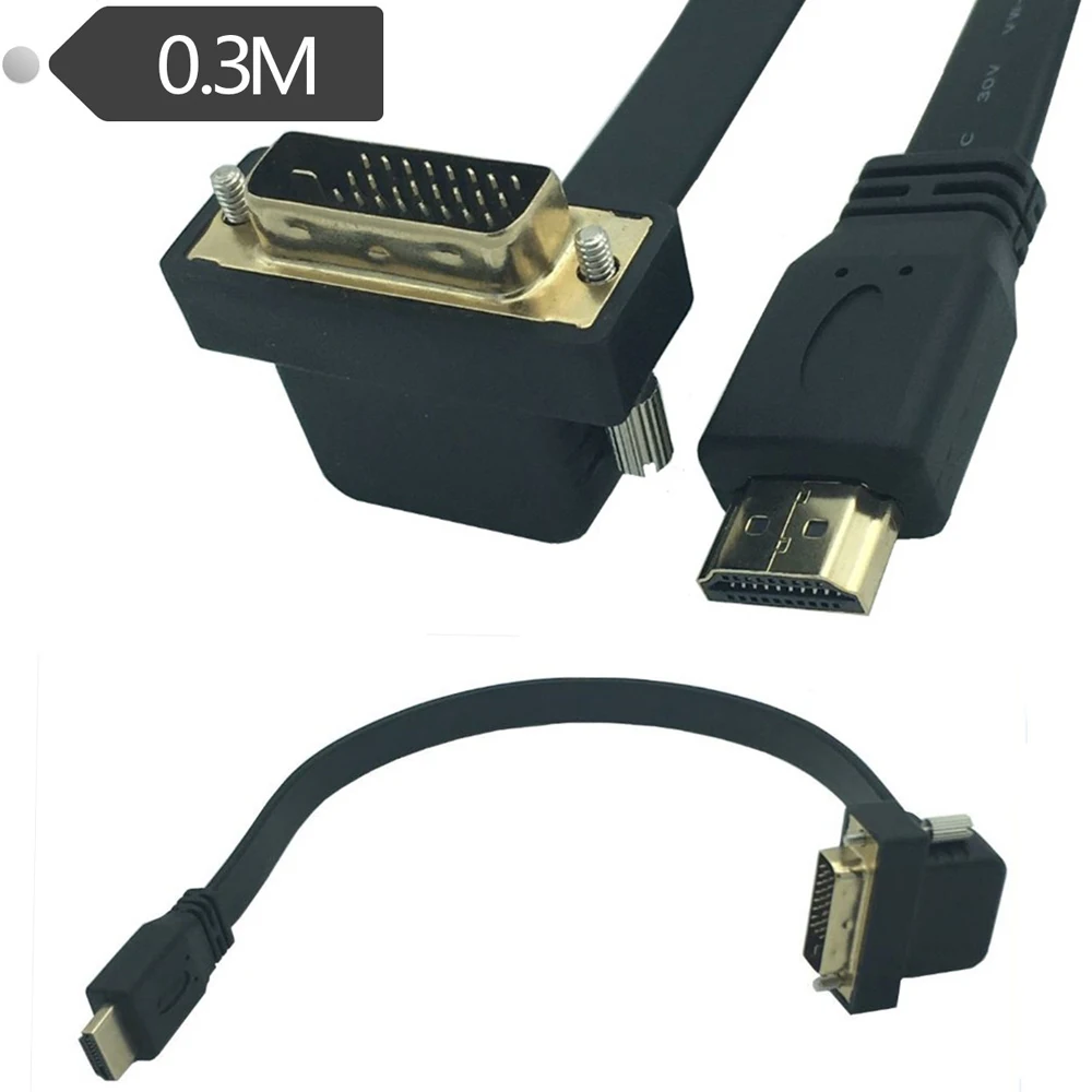 

Flat Slim High Speed HDMI to DVI 24+1 Male 90° angle Cable 0.3m