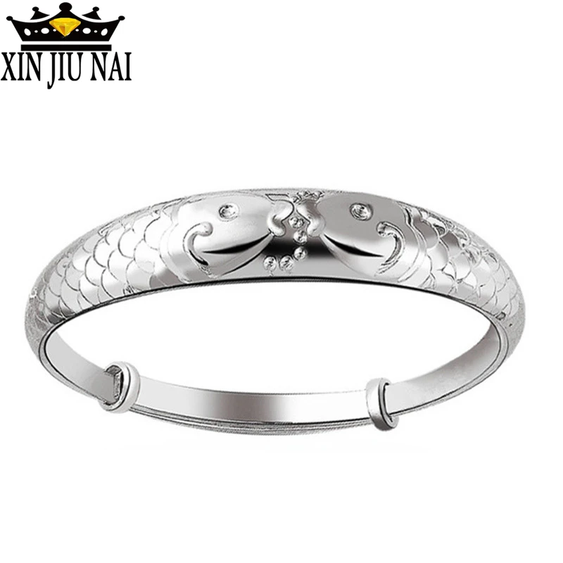 Изящные серебряные маленькие рыбы играющие в воде подтягивающее кольцо браслет