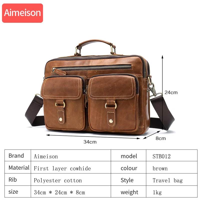 Aimeison Genuine Leather real leather laptop bag business Handbags Cowhide Men Crossbody Bag Men's Travel briefcase | Багаж и сумки