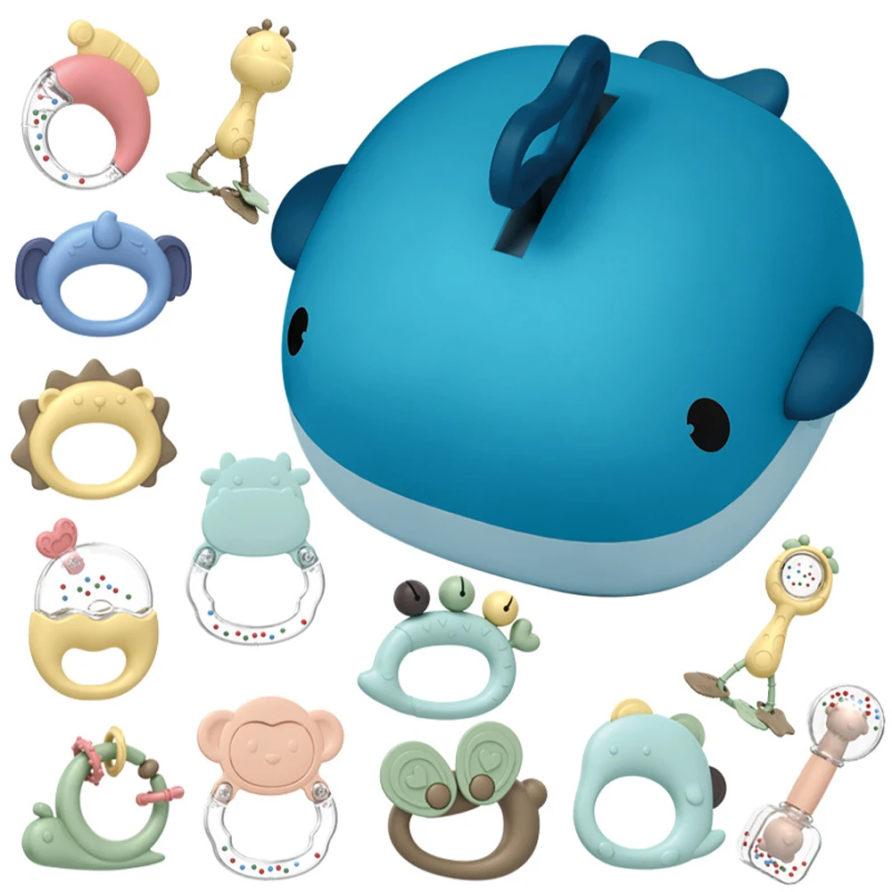 

Children Handbell Toys 13 Pcs Kit Baby Whale Storage Box Rattles Tool Visual Development Game Play Teething Toy Set for Kid