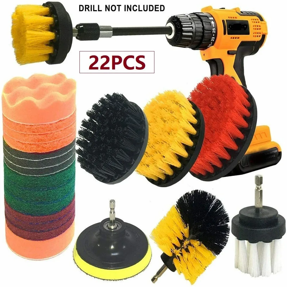 

22Pcs Electric Drill Brush Power Scrubber Polishing Sponge Pads Cleaning Brushes For Car Kitchen Bathroom