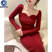 2021 dresses for women sexy strapless ribbed knitted bodycon dress women winter long sleeve midi stretch sweater dress clothes