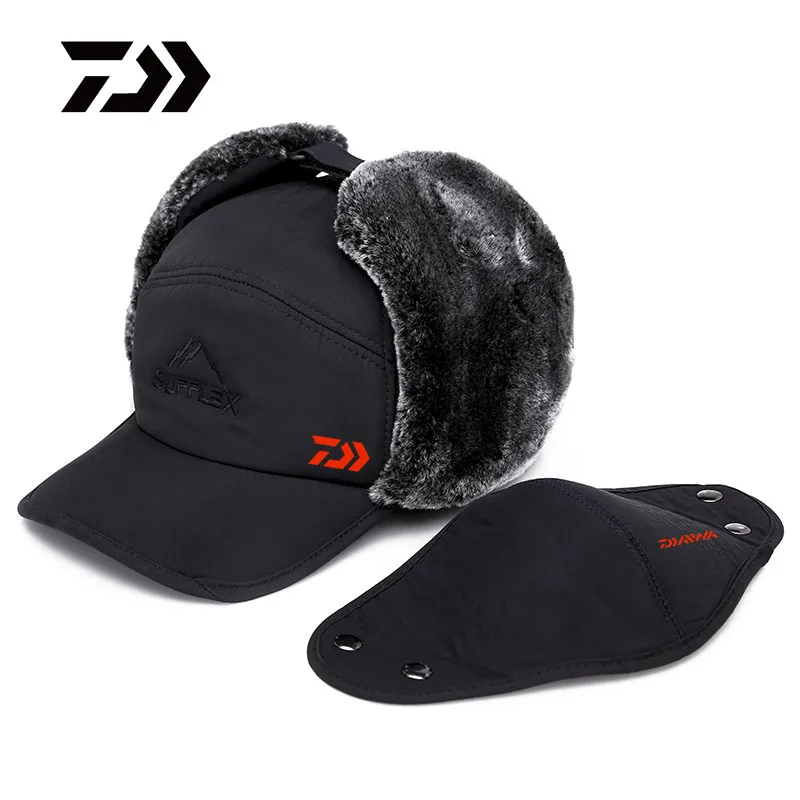

New DAIWA Fishing Winter Thermal Bomber Hats Men Women Fashion Ear Protection Face Windproof Ski Cap Velvet Thicken Couple Hat