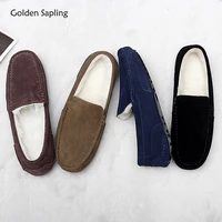 golden sapling winter loafers men fashion suede casual shoes comfortable slip on leisure flats warm plush classic mens loafers