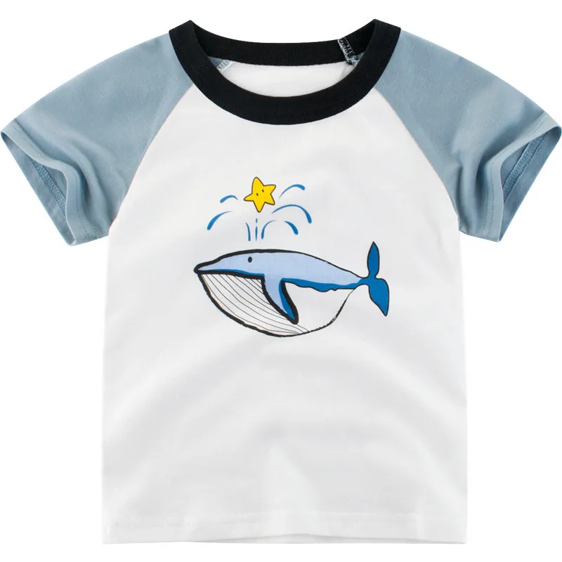

New Baby boy clothes Short sleeve T-Shirt Children Cotton Breathable Cartoon Water spray whale sport top kids fashion clothes