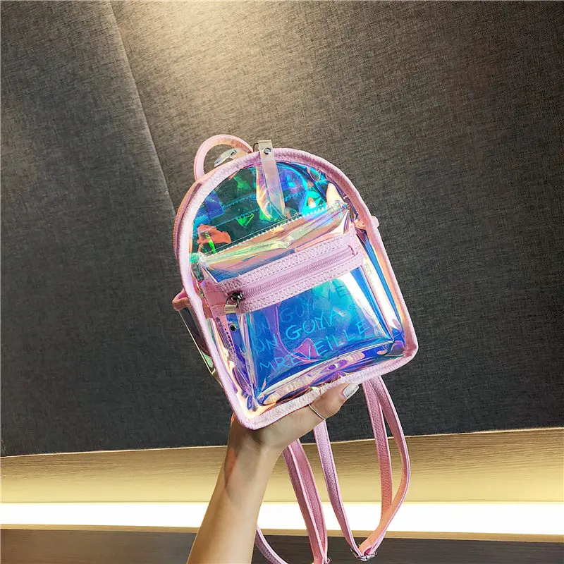 Летний мини-рюкзак для женщин прозрачный милый прозрачный Mochila дизайн рюкзак для девочек-подростков Высокое качество Kawaii голографическая сумка - Цвет: Pink