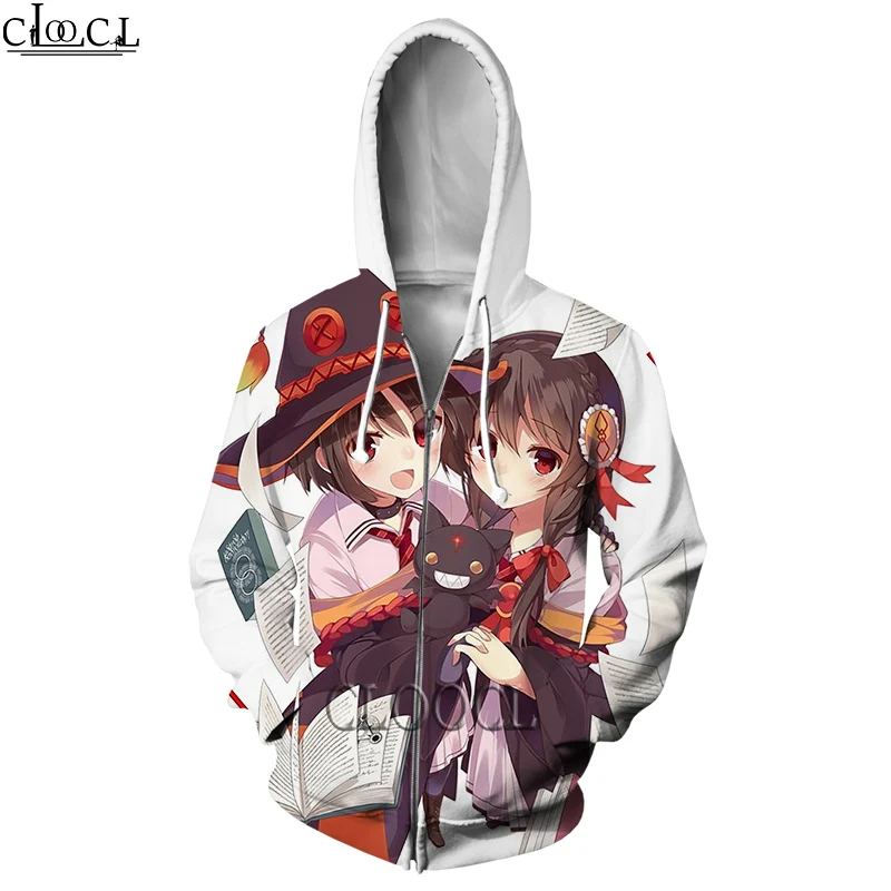 

HX Anime Girl Megumin Konosuba Popular Zipper Hoodies Streetwear 3D Print Men Women Unisex Harajuku tops Drop Shipping