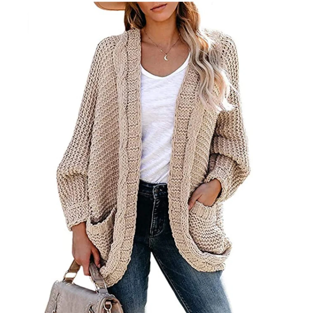 Женский однотонный Вязаный Кардиган с длинным рукавом спереди |