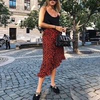 leopard print skirts women summer red casual sexy high waist midi skirts 2021 female office ruffle animal faldas streetwear