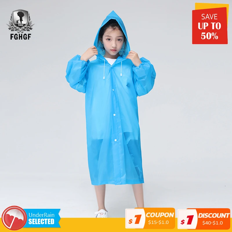 

FGHGF EVA color Fashion Frosted Child Raincoat Girl And Boy Drawstring Rainwear Outdoor Hiking Travel Rain Coat For Children