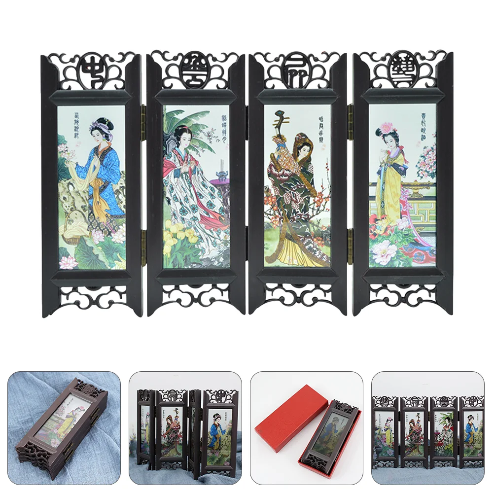 Chinese Style Retro Folding Small Screen Resin Panel Room Divider (Four Great Beauties) | Screens &amp Dividers