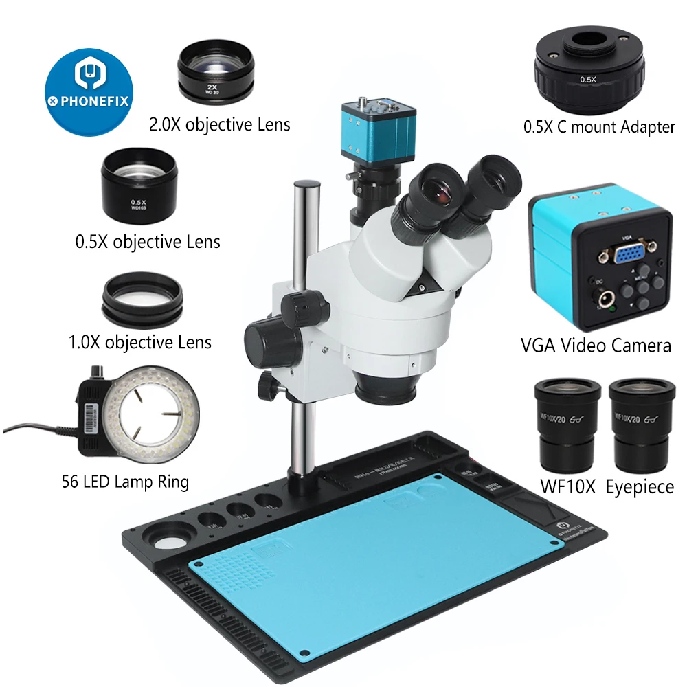 

Phone PCB Soldering Repair Lab Industrial 3.5X-90X Simul-focal Trinocular Stereo Microscope 1080P 60FPS 2K 38MP/VGA HDMI Camera