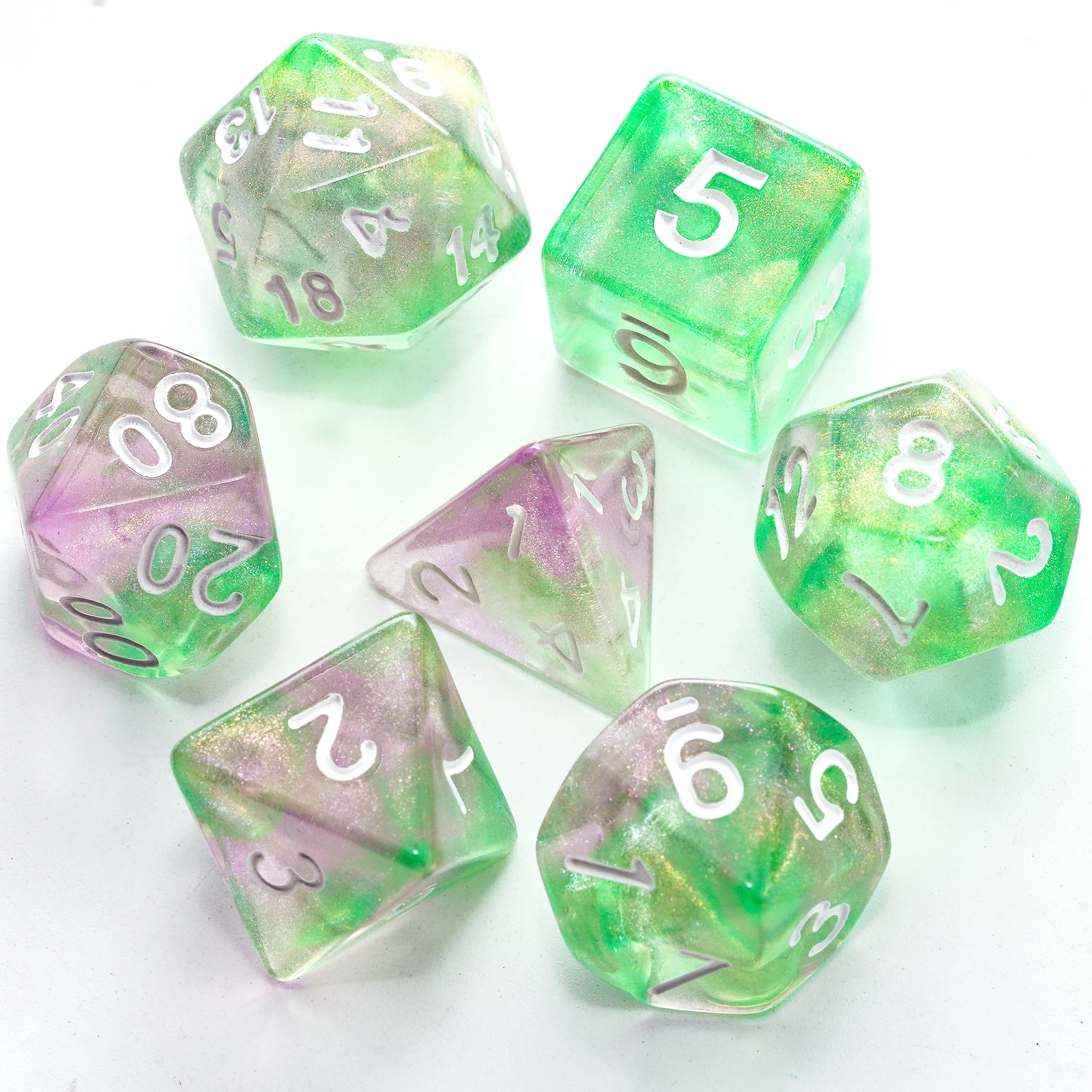 7 шт./компл. розовый/зеленый игральные кости DND набор D4 D6 D8 D10 D % D12 D20 прозрачные с