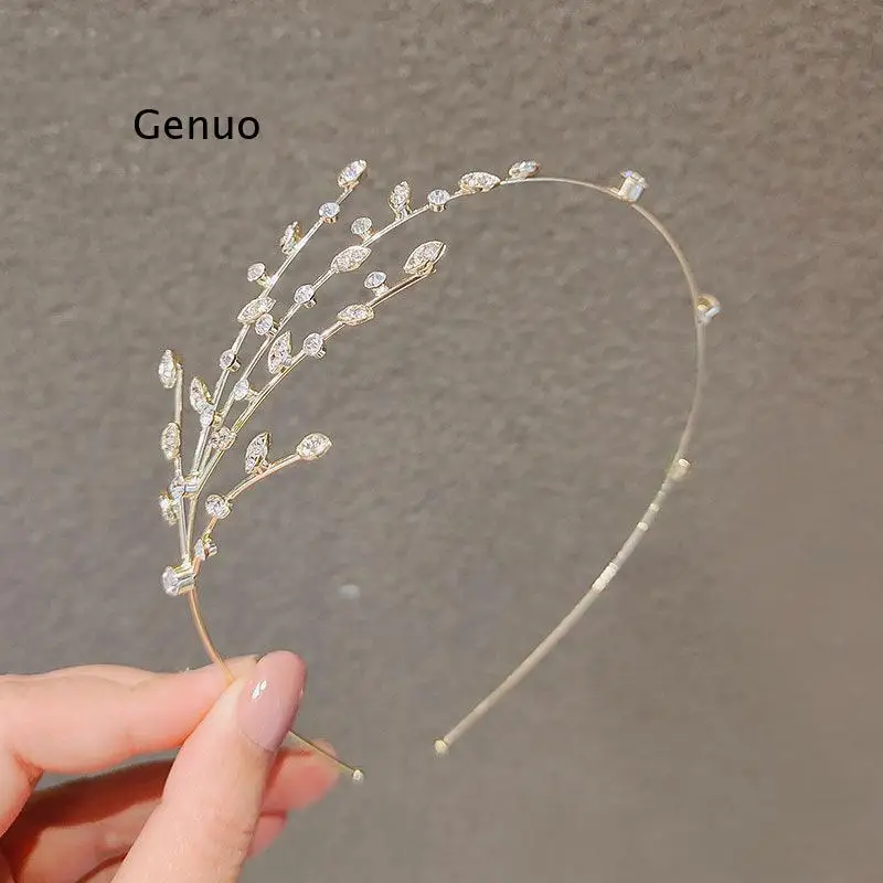 

Hair Hoop Women for Hair Bands Headdress Alloy Rhinestone Willow Branch Leaves Headband Bezel Girls Hairband Female Accessories