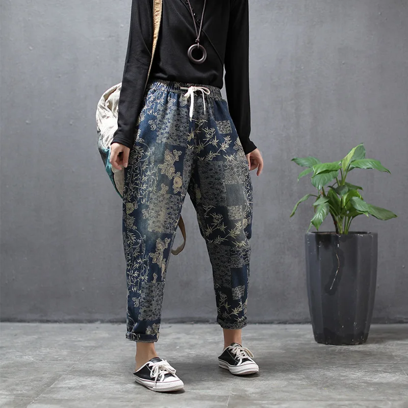 Женские джинсы с цветочным принтом Max LuLu повседневные свободные брюки-султанки в