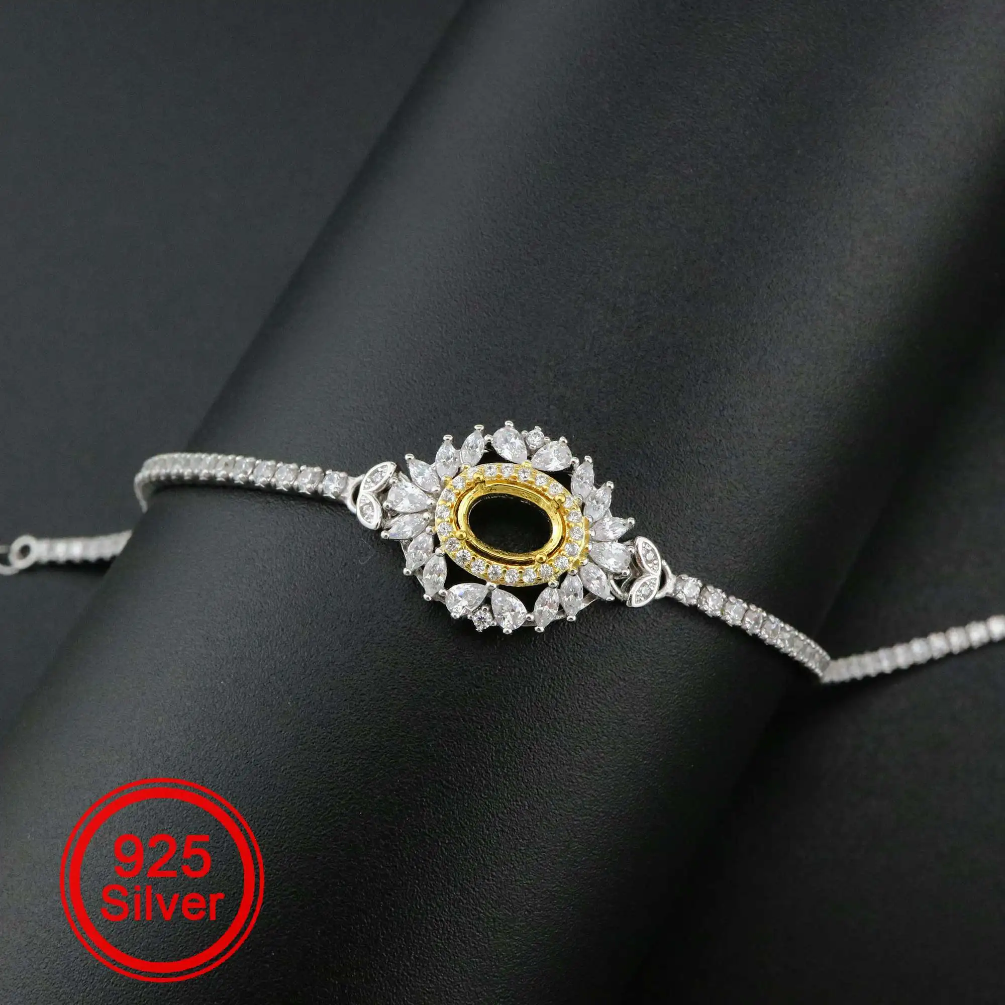 

1Pcs 5x7MM Oval Prong Bezel Bracelet Settings Luxury Gold Plated Solid 925 Sterling Silver Tray for Gemstone 6''+1.6'' 1900253