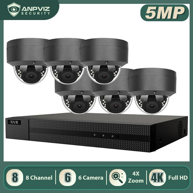 Anpviz 8CH 4K NVR 5MP 4X оптическая серая/белая POE IP камера комплект для домашней/уличной