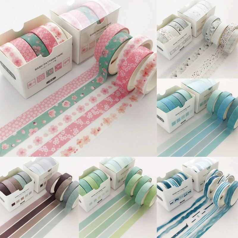 

5Pcs/Set Grid Washi Tape Cute Decorative Adhesive Tape Solid Color Masking Tape For Stickers Scrapbooking DIY Stationery Tape