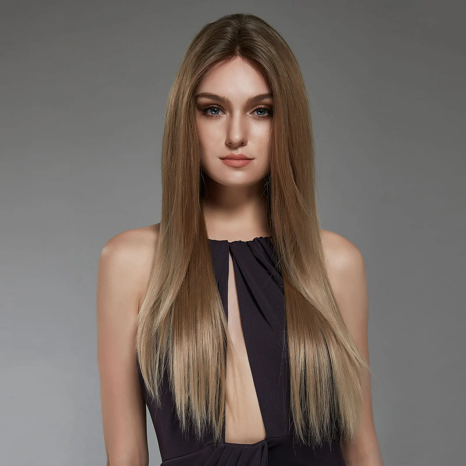 EASIHAIR Lace Front Wigs Long Brown Ombre Straight Synthetic for Women Afro Heat Resistant Frontal Wig Soft Hair | Шиньоны и парики