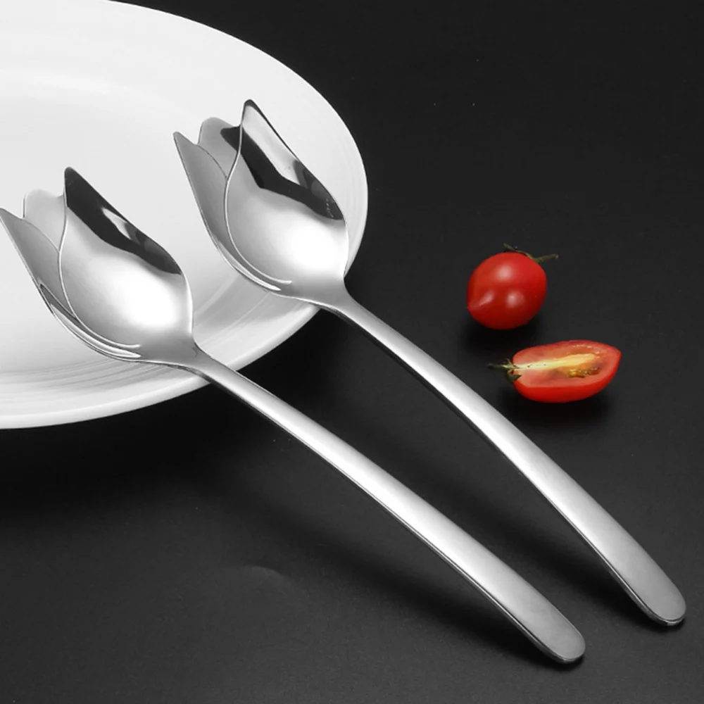 Две штуки нержавеющей стали Роза два-в-одном салат ложка вилка макароны домашний кухонный прибор (серебро).