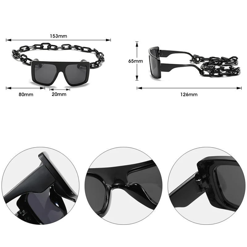 

SO&EI Oversized Square Sunglasses Women Fashion Jelly Color Big Frame Chain Decoration Eyewear Vintage Men Sun Glasses Shades
