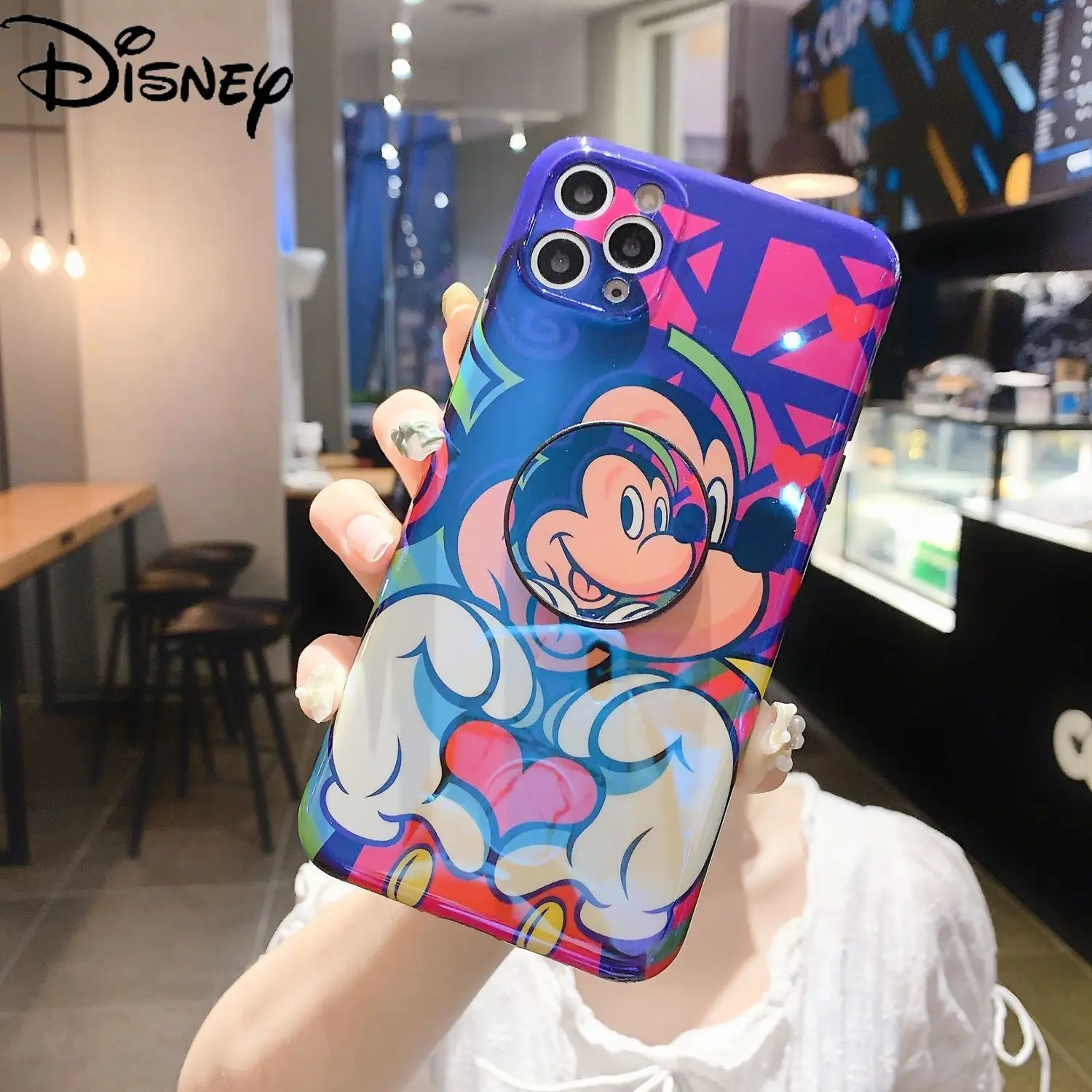 

Disney Mickey Minnie Blu-ray couple mobile phone case with stand for iPhone12mini /12promax/iPhonex/xs xr/7/8plus