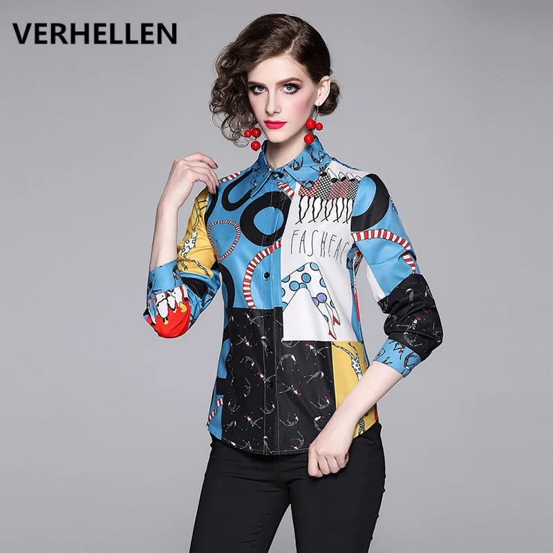 VERHELLEN/Высококачественная модная блуза 2019 осенние женские повседневные рубашки с