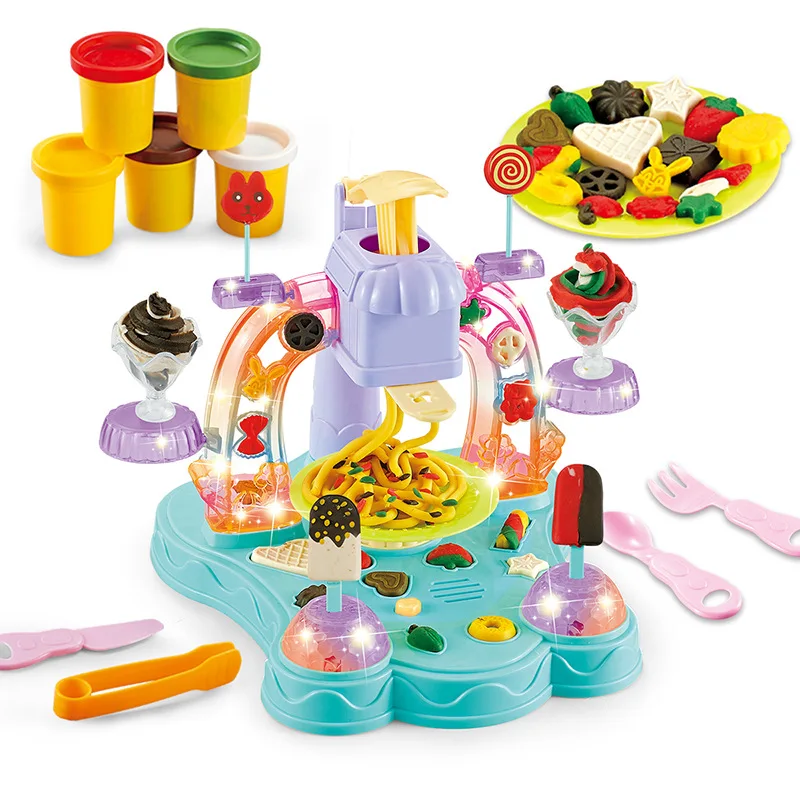 

3D Color Mud Hand Made 8-color Clay Light Music Ice Cream Machine Popsicle Lollipop Kitchen Cake Shop Play House Toy Plasticine