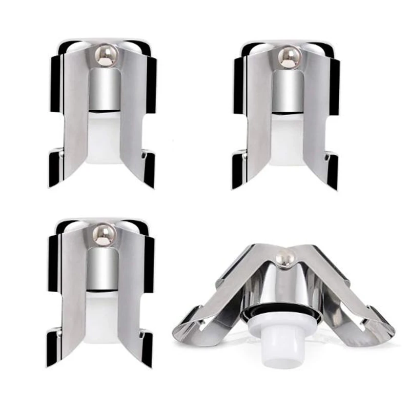 4 Pcs Champagne Stopper with Long Sealing Plug Stainless Steel Silver Bottle | Bar Tools