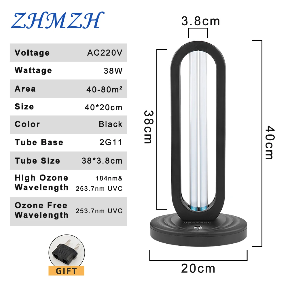 

ZHMZH High Ozone Remote Control Ultraviolet Sterilizing Lamp UVC Germicidal Lamp UV Disinfection Light 110V 220V 38W 253.7nm