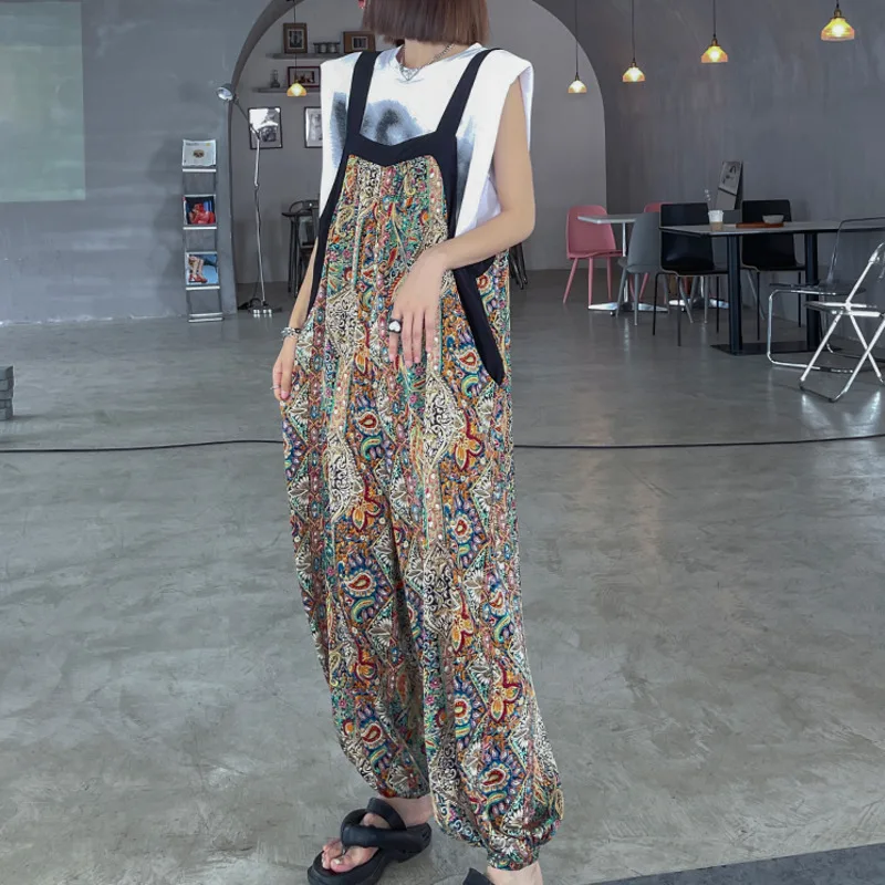 

XUXI Women Overalls Loose Thin Fashion Color Pattern Leisure Lantern Tie Feet Pants Summer 2021 E2180