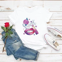 new arrival 2021 women t shirt sexy lipstick and leopard graphic print clothes t shirt femme fashion retro camiseta mujer tshirt