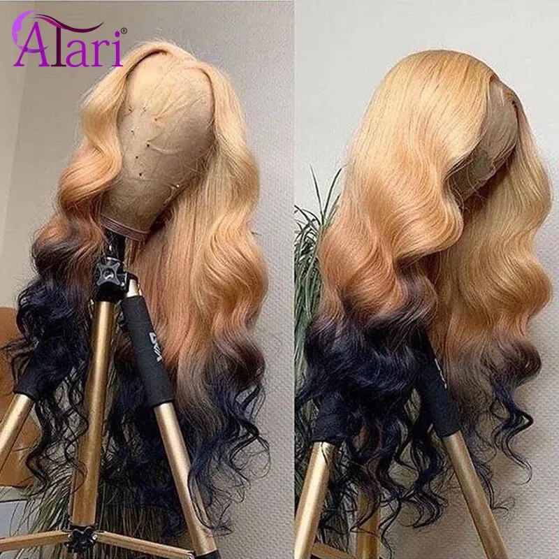 Парик с эффектом омбре светлый волнистый на сетке спереди прозрачные цветные