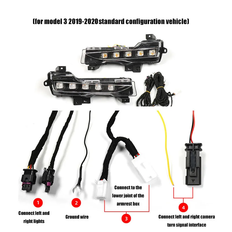 

Car LED Fog Lamp Assembly for Tesla Model 3 2019-2020 Accessories Modification Flow Type Lights Front Flow Steering Fog Lights