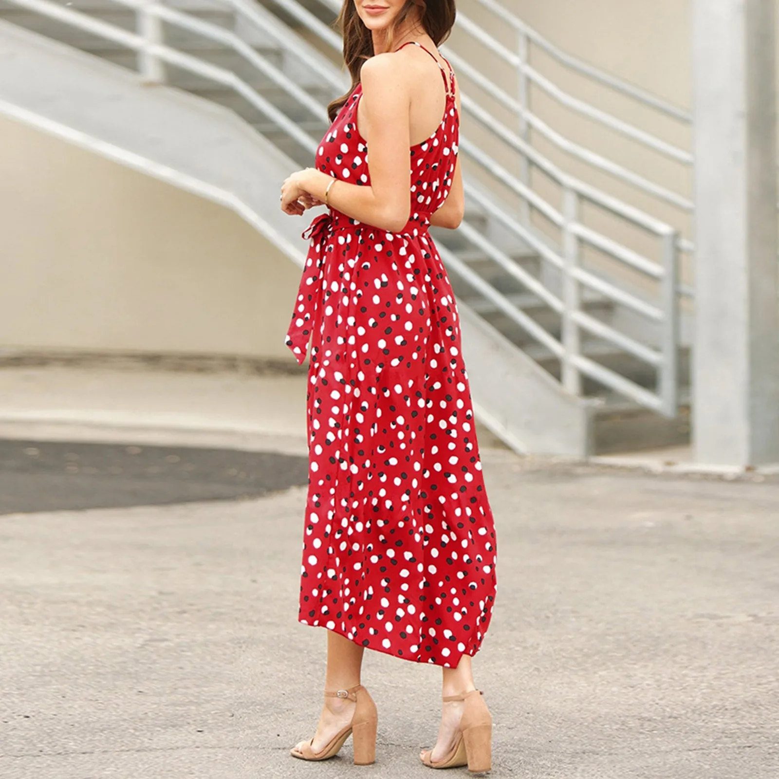 

2021 New Summer Dress Women Sexy Sleeveless Polka Dot Printed Mini Dresses Plus Size Bohemian Party Robe Femme Vestidos#G