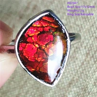natural red ammonite ammolite gemstone adjustable ring 925 sterling silver fashion oval ring aaaaaa