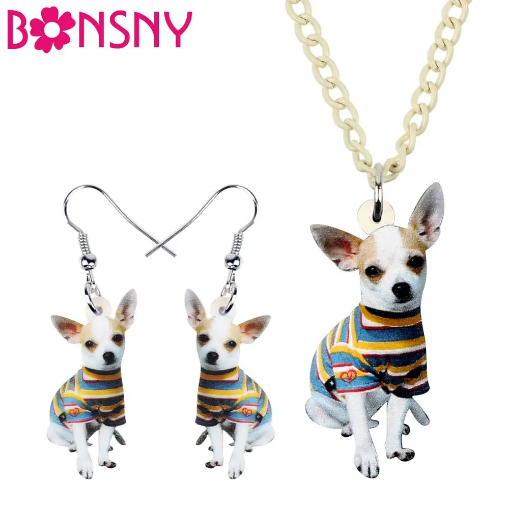 Bonsny Акриловые Ювелирные наборы аниме полосатый Чихуахуа щенок собака ожерелье